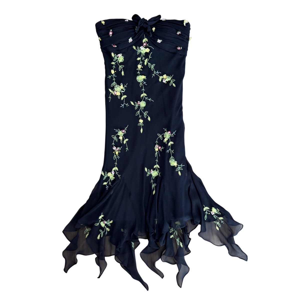 scala beaded dress Vintage Silk 3D Floral embroidered Strapless Handkerchief S Furniture, Black & White BF2024 Color:Raffia