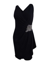 Calvin Klein Women's Beaded Draped Jersey Dress (4, Black)