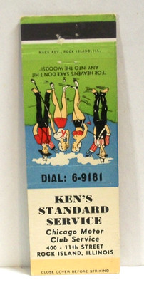 Rock Island IL Girlie Matchbook Cover Pinup Girl Golf Ken's Standard Service Vtg