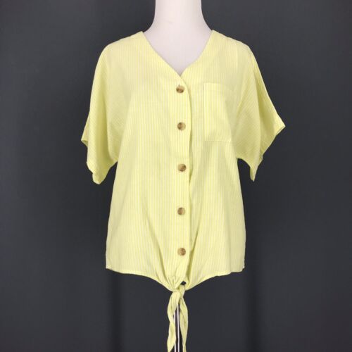Tie Front Top 2XL 20 22 Linen Blend Oversized Stripe Button Front Shirt NEW NWT - Picture 4 of 9