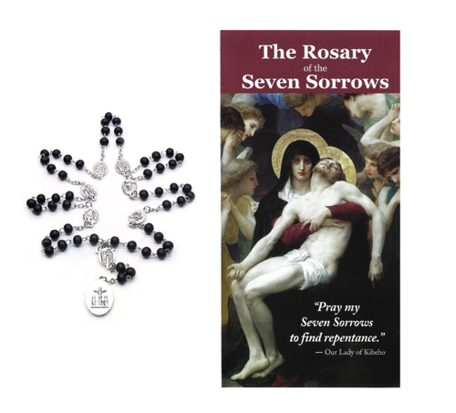 Seven Sorrows Rosary Chaplet Black Beads &amp; Instructions Pamphlet ...
