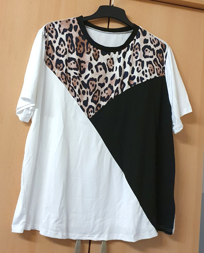 SHEIN CURVE tolles Sommer Shirt weiß/schwarz/braun Leomuster Gr: 50
