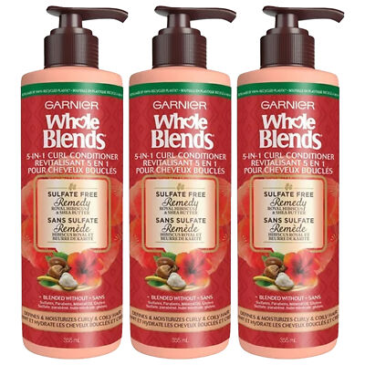3-Pack New Garnier Whole Blends 5 in 1 Curl Conditioner with Royal Hibiscus Shea
