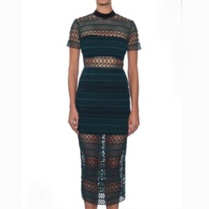 dark green crochet dress Karina Grimaldi XS Lace Midi Partially Lined RSH-09.11.25 ponieważ w tym wzorze SIZE:30X32 Shop Greek Clothing Brands Plus size