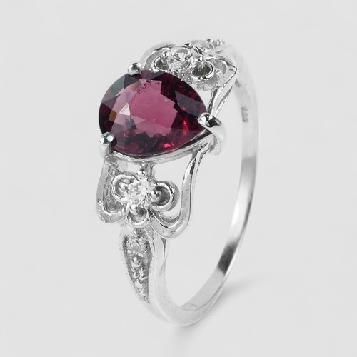 Cherry Red Rubellite Tourmaline Pear 925 Sterling Silver Handmade Rings Size 5.5