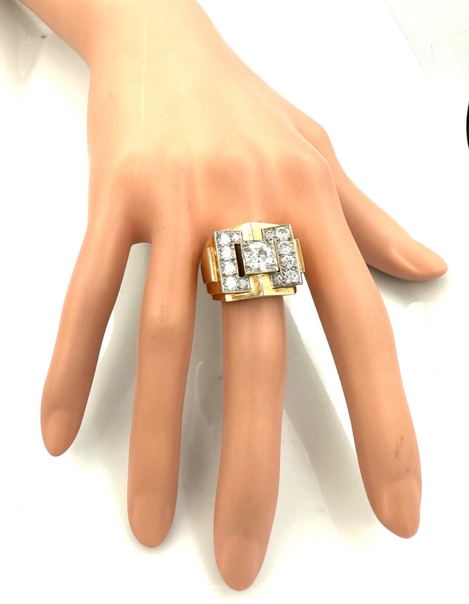 Bague Or 18 Carats Style Tank – Sertie De Diamants 2,65 Ct, Poids 15,35 G, Taille 53