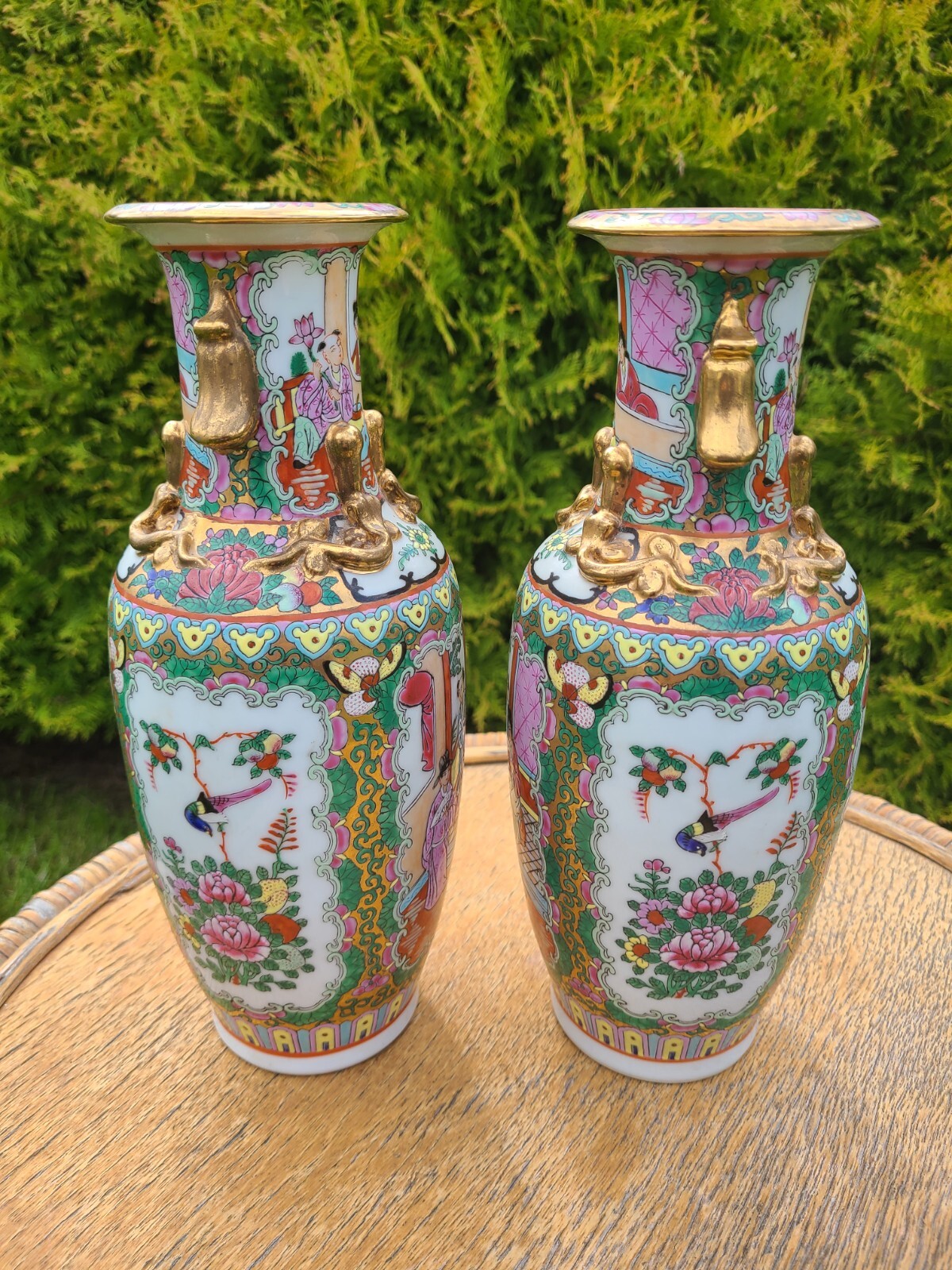 PAIR PORCELAIN BALUSTRADE VASES CHINA CANTON SIGNS BLUE CIRCLE 19TH CENTURY