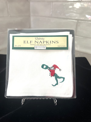 NEW Cocktail Napkins Thirsty Elf Restoration Hardware 6  Box 100% Cotton