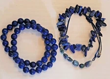 Set of 2 - Lapis Lazuli Gemstone Natural or Beaded Stretch Bracelets
