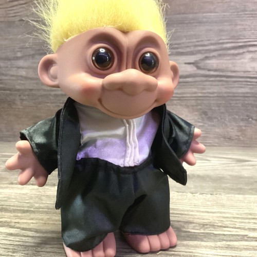 Vintage Bootleg Groom Troll Doll Yellow Hair Original Black Tuxedo Wedding 17cm - Picture 2 of 7