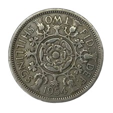 1954 Great Britain Copper Nickel Florin Two Shillings XF+ #