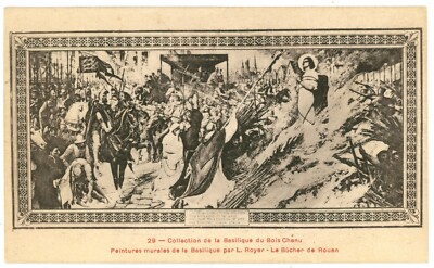 Rouen France Joan of Arc Execution Mural by L. Royer Divided Back Postcard
