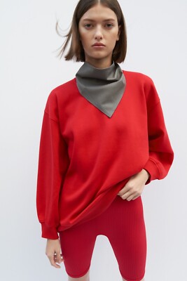 New Zara Limitless Contour Collection Intense Red Cotton Oversized  Sweatshirt | eBay UK