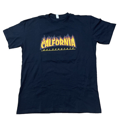 CALIFORNIA Golden State Flame Fire Spellout T Shirt Mens XL Black Orange Red XL