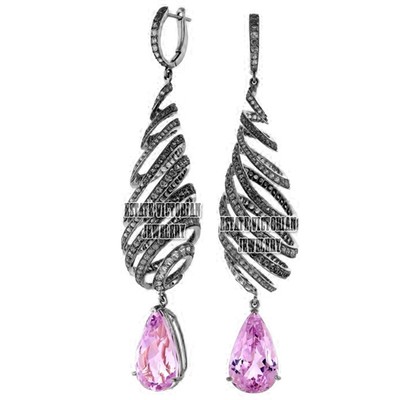 Vintage 3.09Ctw Rose Cut Diamond Amethyst Silver Gorgeous Spiral Earring Jewelry