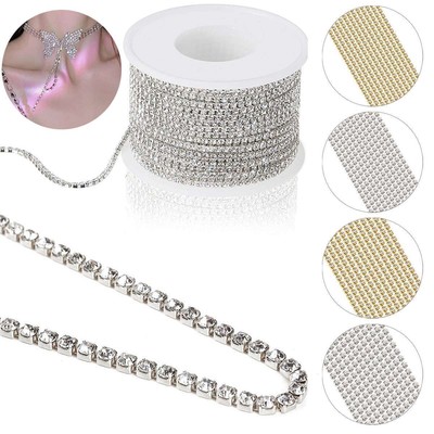10 Yard Silver & Gold Glass Rhinestone DIY Close Chain Clear Trim Sewing Craft