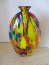 VASE, BLOWN GLASS, MID-CENTURY MODERN, TALL, MULTI-COLORS, ABSTRACT, 11" HIGH