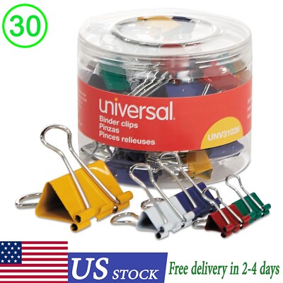 30 Pack Metal Binder Clips Medium Assorted Sizes Colors Office Supplies Set