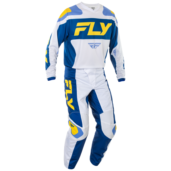 2025 Fly Racing F16 Motocross Offroad Race Gear Kit White Dark Blue Yellow  Adult
