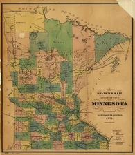20" x 24" 1874 Map Of Minnesota Township & Railroad