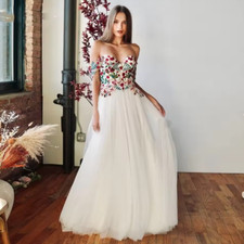 Embroidered Flower Floral Wedding Dress Sweetheart Lace Back A-Line Wildflower