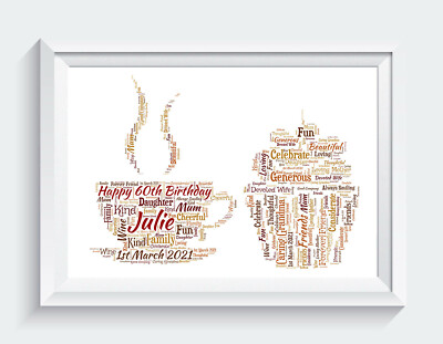 Personalisierter Kaffee Kuchen Freund Geburtstag Wort Kunstdruck NUR ungerahmt Geschenk