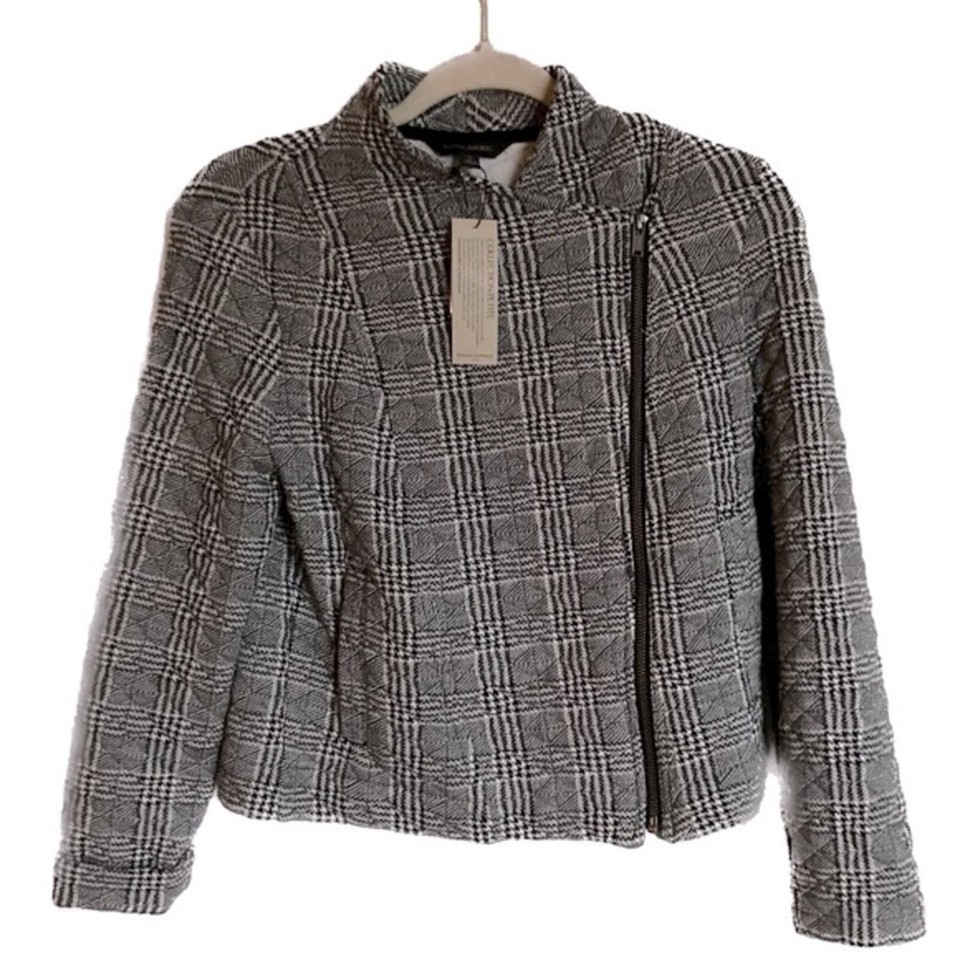 Banana Republic Factory Grey Plaid Academia Quilted Crop Moto Jacket