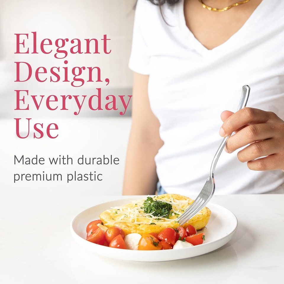 Fancy Plastic Cutlery, Elegant Disposable Forks Pack, Bulk Disposable