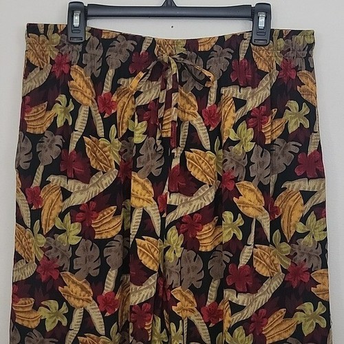 Sag Harbor Vintage Multicolored Hawaiian Leaves Print Rayon Culotte Shorts L - Picture 2 of 16