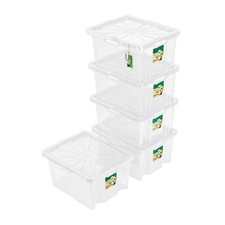 Set 5x Aufbewahrungsbox Franz mit Deckel | Transparent,24L,Praktische Lagerkiste