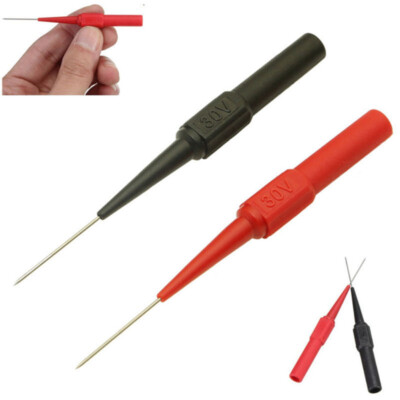 2-Piece Multimeter Test Lead Probes With Back Piercing Needle Tips - Red & Black, 79mm Length, High Quality