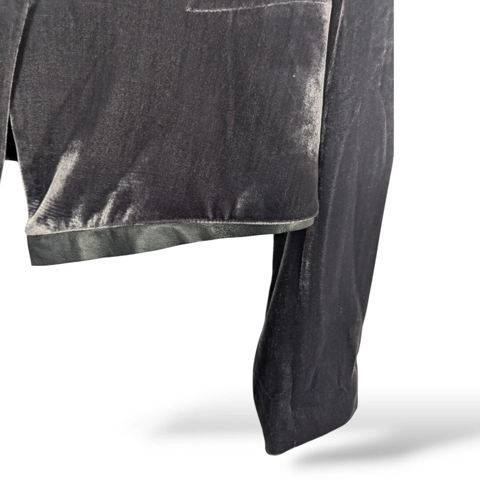Chaqueta Blazer Elie Tahari Terciopelo 8 Gris Cuero Borde Rayón Seda Bastante Lujosa  Foto 3 de 4