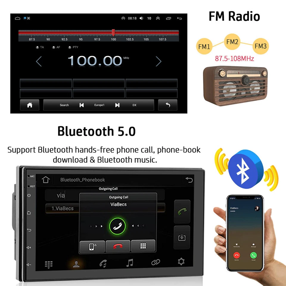 7" 2DIN 4G+64GB Android 13 Car Stereo Radio Apple Carplay GPS Wifi MP5 Player - Image 3 of 4