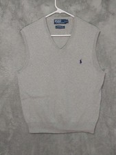 Polo Ralph Lauren Sweater Mens Medium Gray Vest V Neck Pima Cotton Pullover