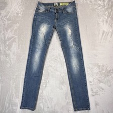 Indigo Rein Jeans Womens 9 Blue Denim Cotton Stretch Distressed Pockets Low Rise