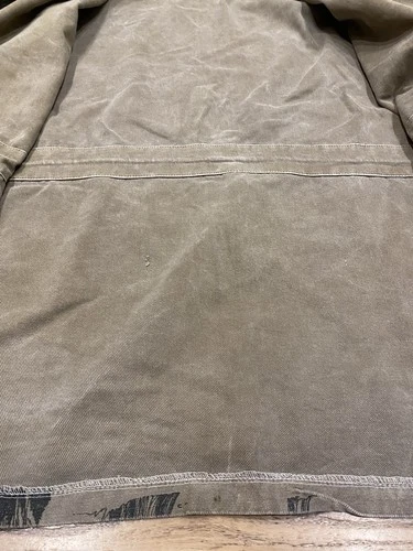 Vintage Michigan Rag Co Cabin Forest Print Hooded Canvas Jacket Distressed Rare image 11