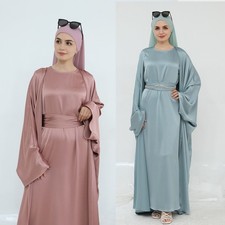 Abaya Dubai Women Open Kaftan Long Dress Set Evening Kimono Modest Robe Ramadan