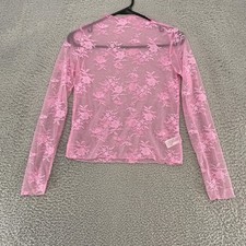 Y2K Mesh Top Womens Small Princess Sheer Lace Floral Layering Coquette Fairy