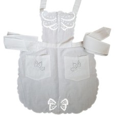 Vintage Apron Handmade 1950s, White Costume Apron Eyelet Embroidery New