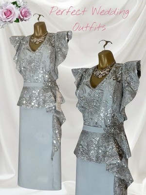 LABELLA BY GINO CERRUTI Kleid Größe 18 Grau Pailletten Spitze Brautmutter