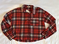 NWTs Red Plaid Flannel Button Down Crop Top with Embellishments Size Medium