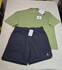 Nike Air Jordan T-shirt  Shorts Set Medium Mens Green Black Jumpman Fleece