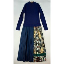 NWT Women's Navy Blue Mock Neck Pleated Skirt Sweater Dress Sz L
