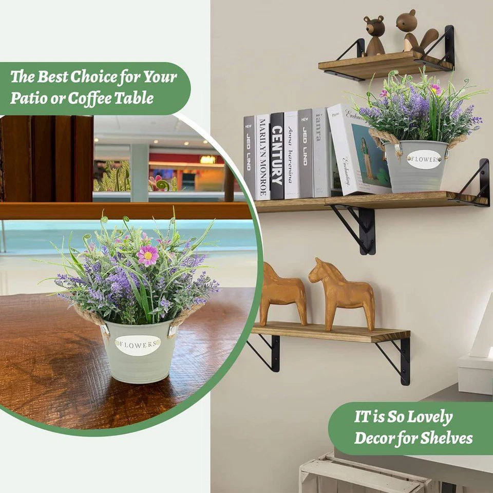 10 pulgadas Flores de lavanda artificiales multicolores para interiores en maceta gris Foto 2 de 4