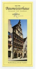 Baumeisterhaus Restaurant Cafe Brochure Rothenburg on the Tauber Germany 