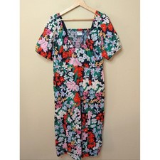 Old Navy Bold Floral Puff Sleeve Square Neck Midi Maxi Dress with Pockets