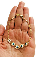 14k Gold Plated Evil Eye bracelet 7.25  Adult / Pulsera Ojo Suerte Adulto - B101