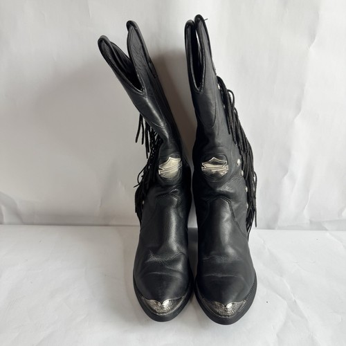 Vintage Harley Davidson Western Boots Womens 6.5 Black Leather Fringe USA