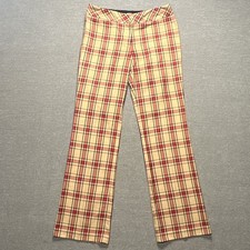 Tommy Hilfiger Pants Womens 2 Beige Red Plaid Flare Classic Tartan Check Preppy
