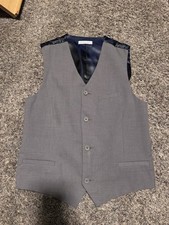 Męska szara formalna kamizelka z granatowym satynowym tyłem i regulowanym paskiem